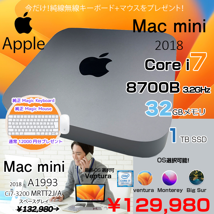 Mac mini 2018 Corei7メモリ32GB SSD256GB