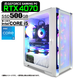 ゲーミングPC ホワイト メッシュ GeForce RTX4070 第13世代 Corei5 Win10 SSD500GB メモリ16GB eスポーツ PASOUL 煌 1年保証