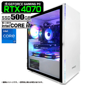 ゲーミングPC ホワイト プレーン GeForce RTX4070 第13世代 Corei7 Win10 NVMe M.2 SSD500GB メモリ16GB eスポーツ PASOUL 煌 1年保証