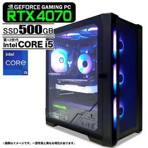 ゲーミングPC ブラック メッシュ GeForce RTX4070 第13世代 Intel Corei5 13400F Win10 SSD500GB メモリ16GB eスポーツ PASOUL 煌 1年保証