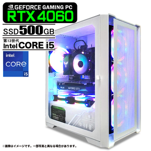 ゲーミングPC ホワイト メッシュ GeForce RTX4060 第13世代 Corei5 Win10 SSD500GB メモリ16GB eスポーツ PASOUL 煌 1年保証