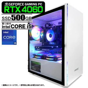 ゲーミングPC ホワイト プレーン GeForce RTX4060 第13世代 Corei5 Win10 SSD500GB メモリ16GB eスポーツ PASOUL 煌 1年保証