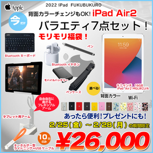 【iPadAir2もりもり福袋】Apple iPad Air2 MGGX2J/A Retina au Wi-Fi+Cellular 16GB 選べるカラー iPadOS15.2