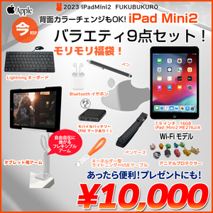 【iPadMini2 便利に使える付属品付もりもり9点福袋 】Apple iPad mini2 ME276J/A Wi-Fiモデル 16GB 選べるカラー OS 12.5.7