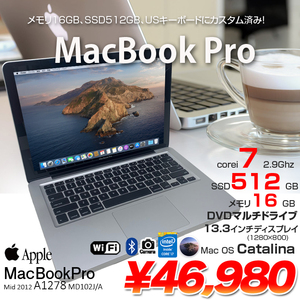 Apple MacBook Pro 13.3inch MD102J/A A1278 Mid 2012 USキー[core i7 3520M 16G SSD512GB マルチ 無線 BT カメラ 13.3 Catalina 10.15.7] :良品