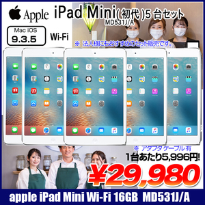 【法人様にもおすすめ5台セット 】Apple iPad mini MD531J/A Wi-Fi 16GB [A5 16GB(SSD) 7.9 OS 9.3.5 ホワイト&シルバー] :良品 中古 アイパッドミニ 本体