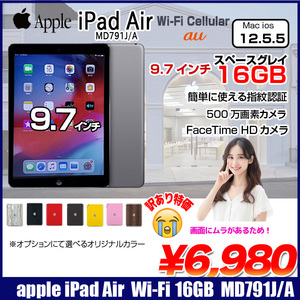 Apple iPad Air Retina au Wi-Fi Cellular 16GB MD791J/A 選べるカラー [Apple A7 16G 9.7インチ OS 12.5 スペースグレイ ] :訳あり(液晶▲)