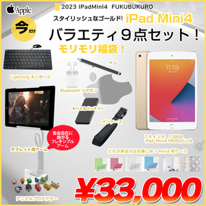 【iPadMini4 便利に使える付属品付もりもり9点福袋 】Apple iPad mini4 MK9Q2LL/A Wi-Fiモデル 128GB 選べるカラー OS 15.7.5