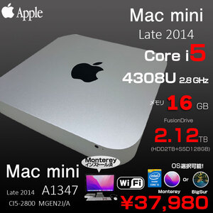 Apple Mac mini MGEQ2J/A A1347 Late 2014 小型デスク 選べるOS Monterey or Bigsur [Core i5 4308U 2.8GHz メモリ16GB Fusion 2TB 無線 BT ]:良品