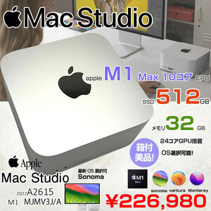 Apple Mac Studio MJMV3J/A A2615 M1 Max 2022 小型デスク 選べるOS [Apple M1 Max 10コア 24コアGPU メモリ32GB SSD512GB 無線 BT シルバー 純箱 ]:美品